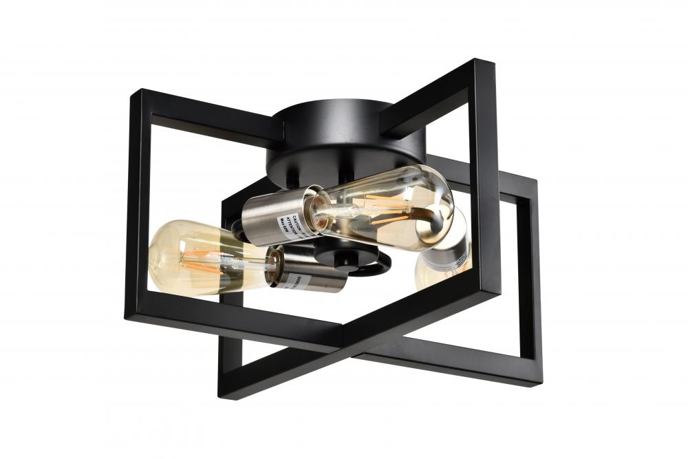 14" 3x60 W Semi-flush mount in black finish with Satin Nickel Socket ; Dimensions : 15"X15&#