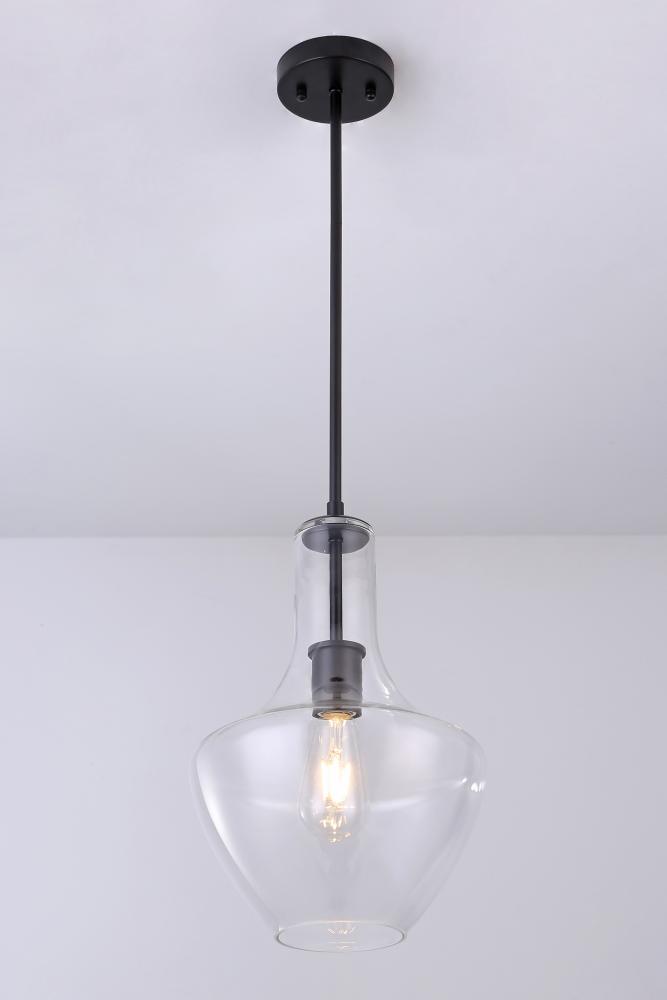 10.5" 1x60 W pendant in Black finish with clear glass