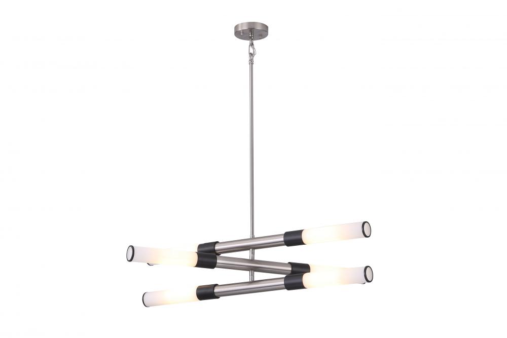 35" 3 Tier Pendant, With 6x25 W E26 medium base frame in Satin Nickel finish