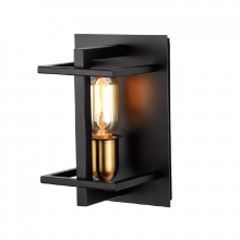 Lit Up Lighting LIT2484BK-GD - 9" 1x60 W wall sconce in Black finish with Gold Socket Rings ; Dimensions