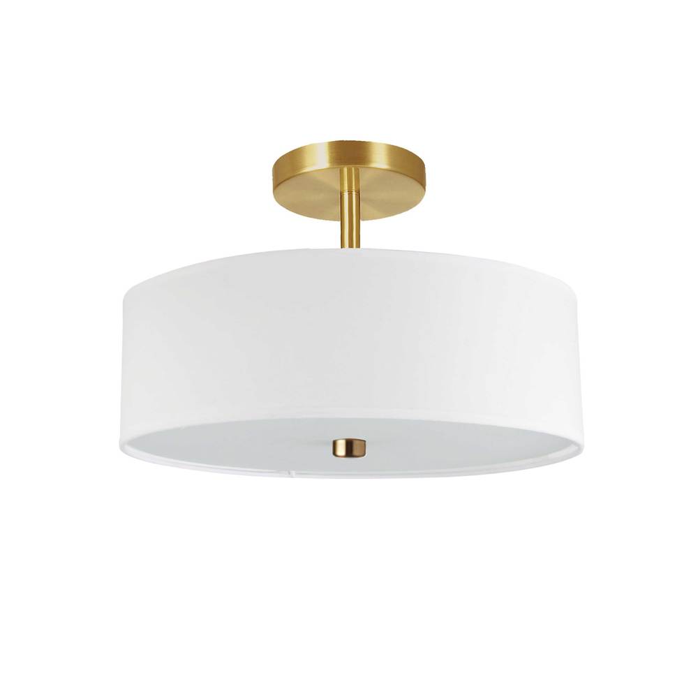 3 Light Incandescent Semi-Flush Mount Aged Brass with White Shade