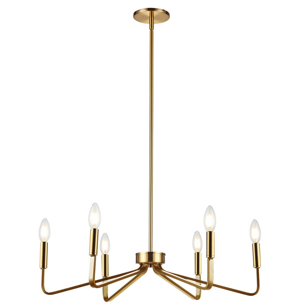 6 Light Incandescent Chandelier, Aged Brass