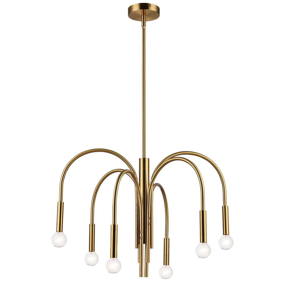 6 Light Incandescent Chandelier, Aged Brass