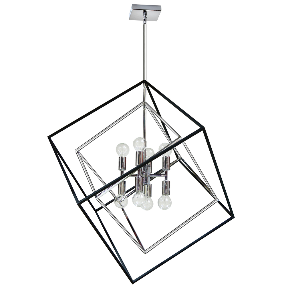 8 Light Pendant, Polished Chrome / Matte Black Finish