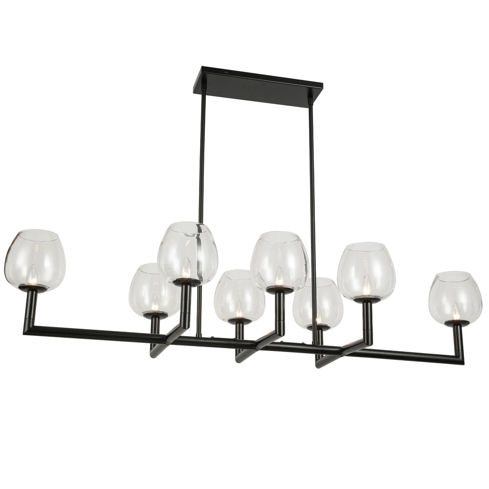 8 Light Incandescent Matte Black Horizontal Chandelier w/ Clear Glass