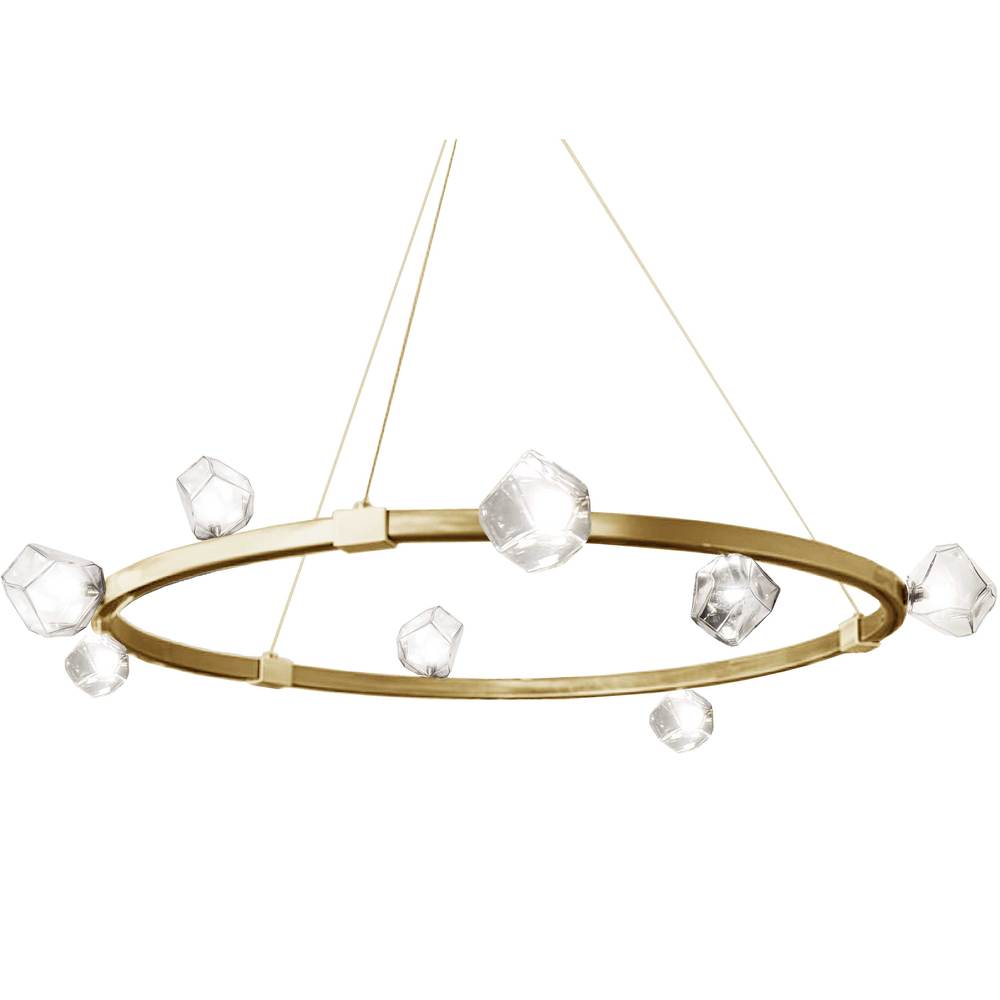 12 Light Halogen Chandelier, Aged Brass w/ Clear Glass