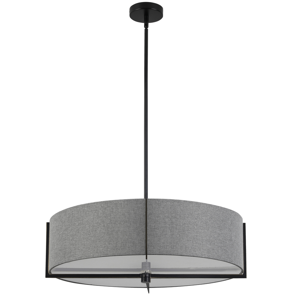 4 Light Incandescent Pendant, Matte Black with Grey Shade