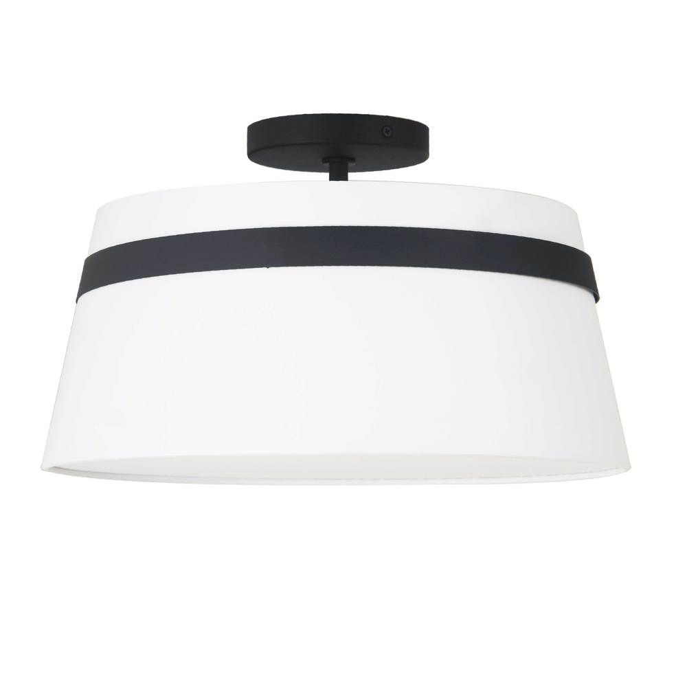 3 Light Incandescent Matte Black Semi-Flush Mount w/ White Shade