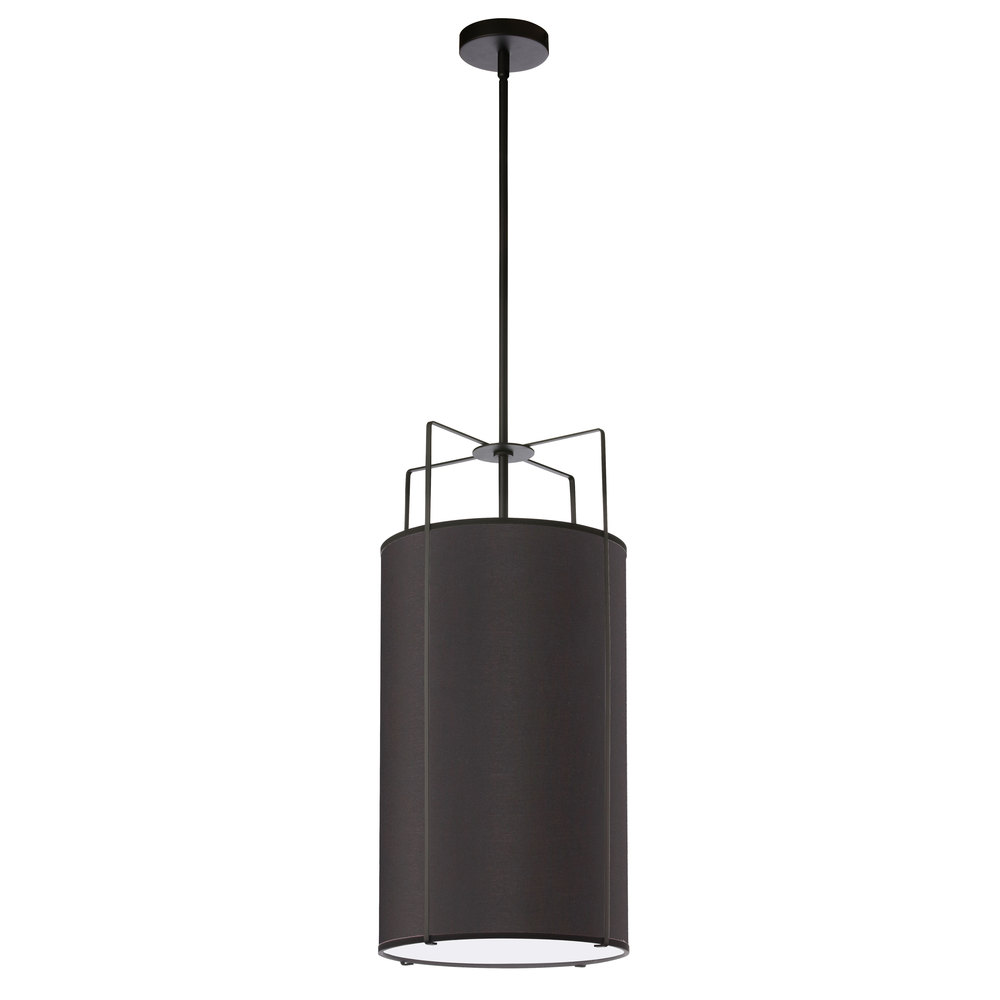 4 Light Pendant Black Drum Shade w/ White Fabric Diffuser