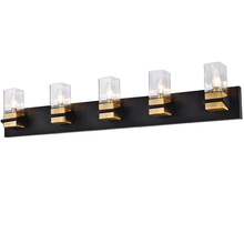 Dainolite VER-405W-MB-AGB - 5 Light Incandescent Vanity, Matte Black & Aged Brass w/ Clear Glass