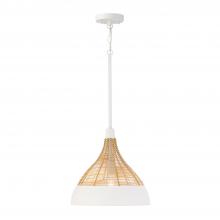 Capital Canada 353911WE - 1-Light Boho Pendant in Matte White with Handcrafted Natural Rattan