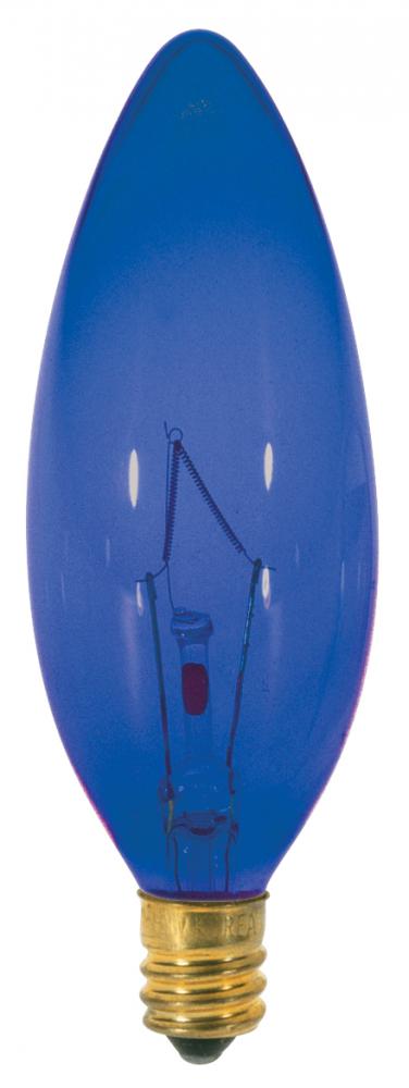 25 Watt BA9 1/2 Incandescent; Transparent Blue; 1500 Average rated hours; Candelabra base; 120 Volt