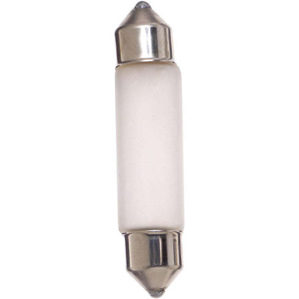 10 Watt miniature; T3 1/4; Frost; 10000 Average rated hours; 120 Lumens; Festoon base; 24 Volt