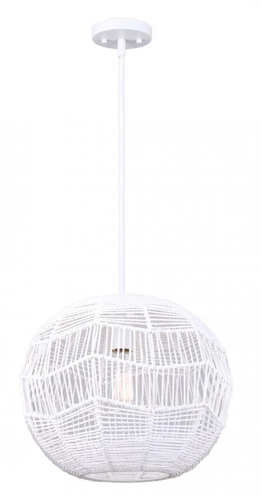 Leona 60-Watt 1 Light Matte White Modern Pendant with White Natural Rope Shade