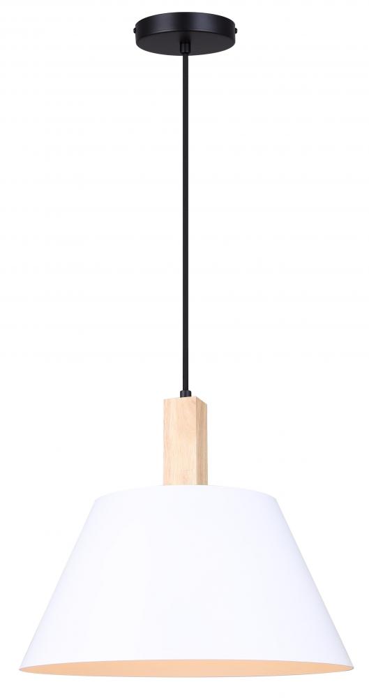 Harlyn 60-Watt 1 Light Matte Black, Matte White, and Real Wood Modern Rustic Pendant with White Meta