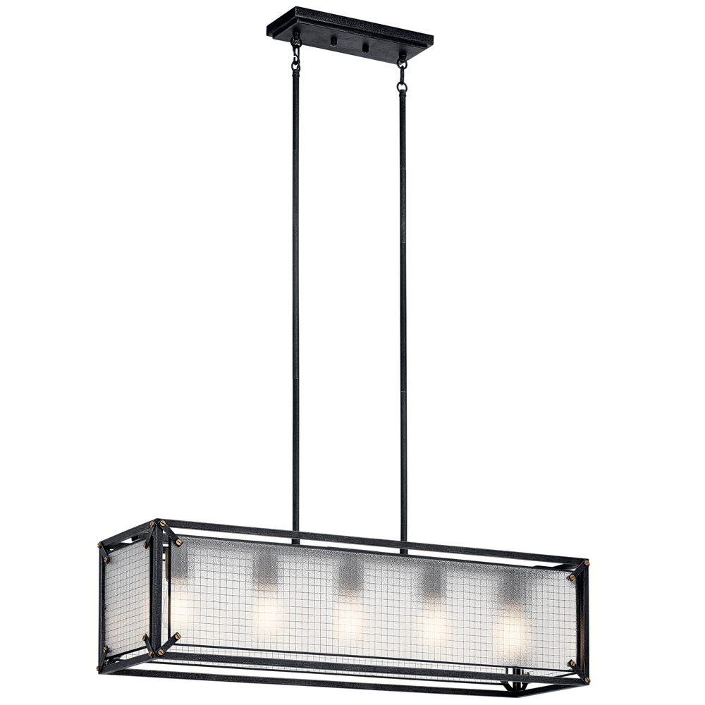 Steel 5 Light Linear Chandelier Distressed Black