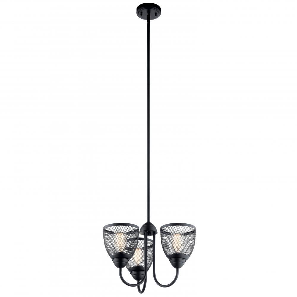 Voclain 12.5" 3 Light Convertible Chandelier/Semi Flush Black