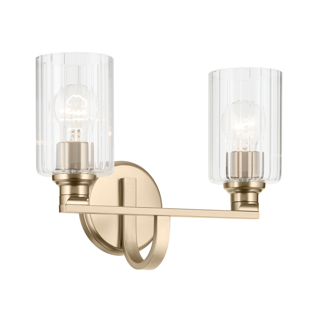 Gioe 14.25" 2-Light Vanity Light with Clear Fluted Glass in Champagne Bronze