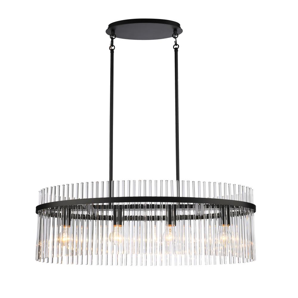 Ava 4 Light Island Light, Black with Glass Rods