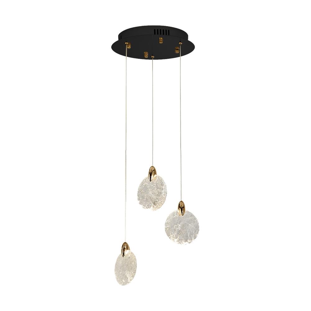 Snowflake 3 Light Integrated LED Pendant, Satin Brass