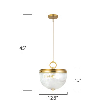 Artcraft AC12025BR - Myla 2 Light Pendant, Vintage Brass with Ribbed Glass Glassware