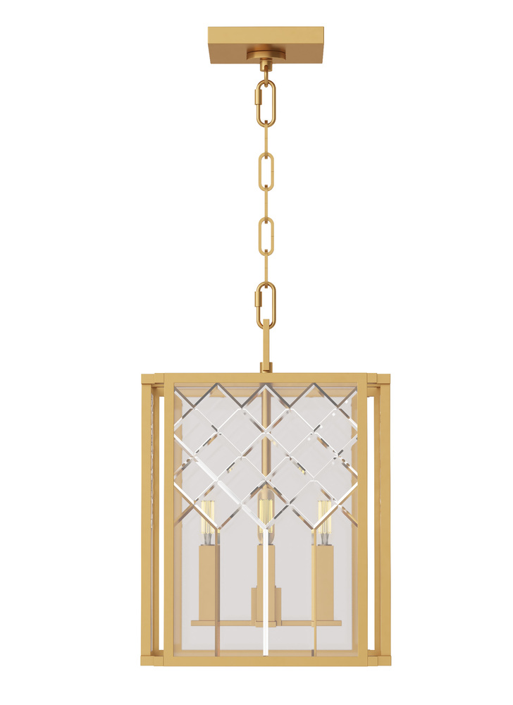 Erro transitional 4-light indoor dimmable small ceiling hanging lantern pendant in burnished brass g