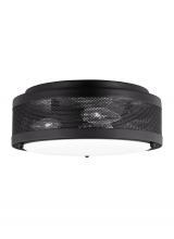 Visual Comfort & Co. Studio Collection 7532003-112 - Vander transitional 3-light indoor/outdoor dimmable medium ceiling flush mount in midnight black fin