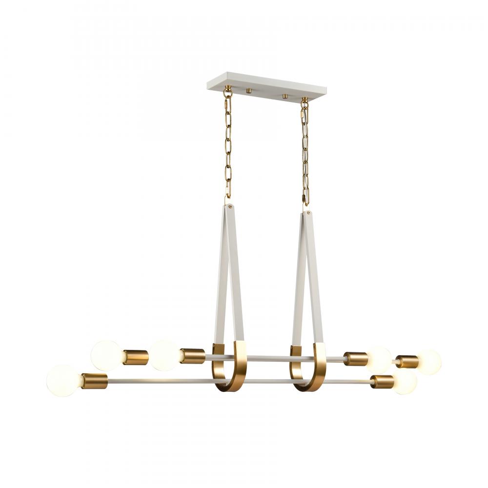 Sabine 42'' Wide 6-Light Linear Chandelier - Textured White with Brushed Gold